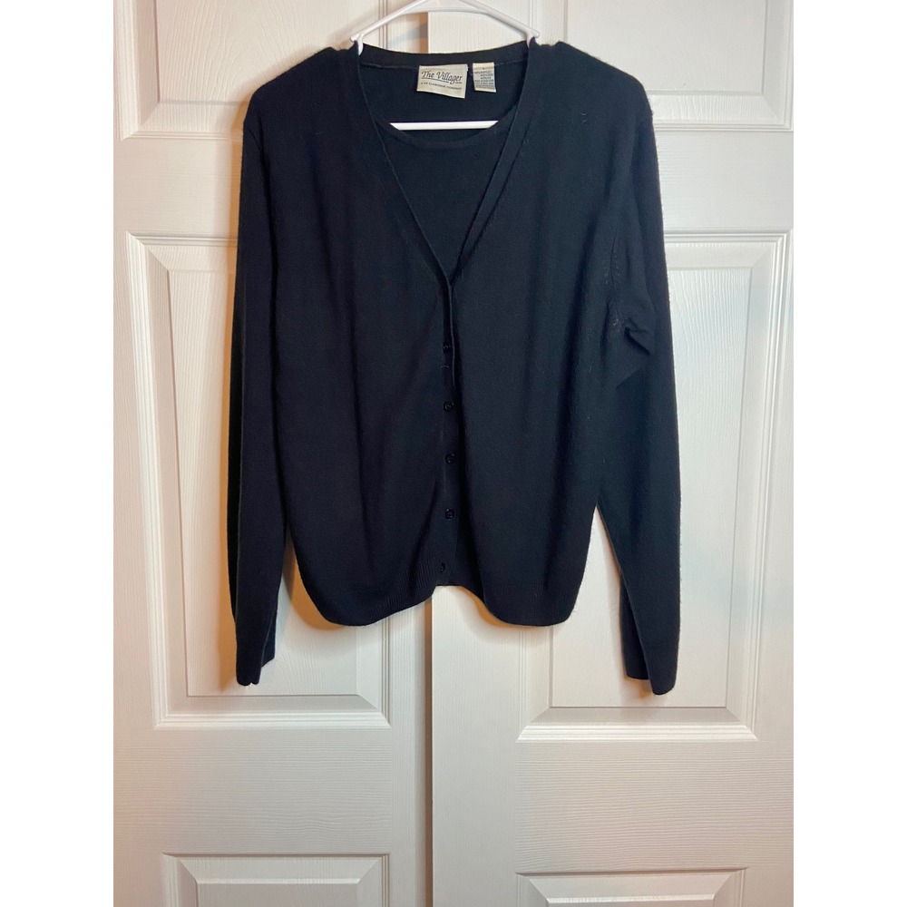 Vintage 90s Liz Claiborne Villager Black Knit Cardigan Sweater Twinset